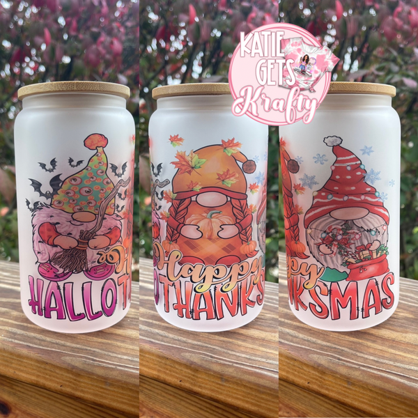 Happy Hallothanksmus Glass Can Tumbler