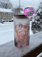 Boho Highland Cow Glass Can Tumbler